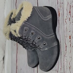 EARTH ORIGINS Women's Gray Suede Fur-Lined Ankle Boots Size 7